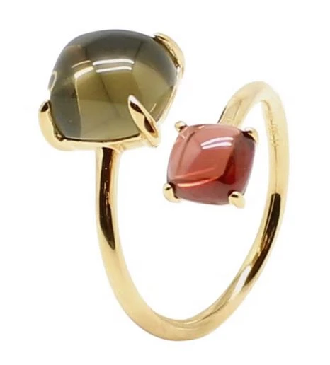 Bague Ajustable Cabochon Cristal Quartz Et Grenat 1 Bague Ajustable Cabochon Cristal Quartz Et Grenat