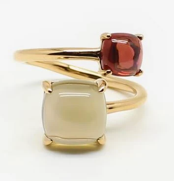 Bague Ajustable Cabochon Cristal Quartz Et Grenat 3 Bague Ajustable Cabochon Cristal Quartz Et Grenat – Image 3