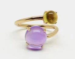 Bague Ajustable Cabochon Améthyste Et Citrine Pierre Naturelle -EtoileHarmonie Promos Boutique bague ajustable pierre amethyste etoileharmonie