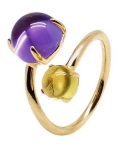 Bague Ajustable Cabochon Améthyste Et Citrine Pierre Naturelle