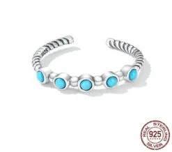 Bague Ajustable Torsadée Turquoise Argent 925