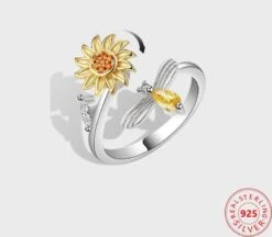 Bague Ajustable Tournesol Petit Abeille En Argent Sterling 925 -EtoileHarmonie Promos Boutique bague ajustable tournesol petit abeille etoileharmonie 3