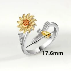 Bague Ajustable Tournesol Petit Abeille En Argent Sterling 925 -EtoileHarmonie Promos Boutique bague ajustable tournesol petit abeille etoileharmonie 4