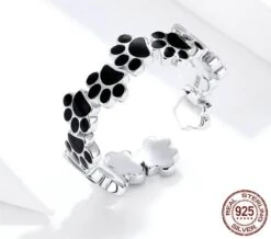 Bague Ouverte En Argent Sterling 925 Aux Empreintes De Félin