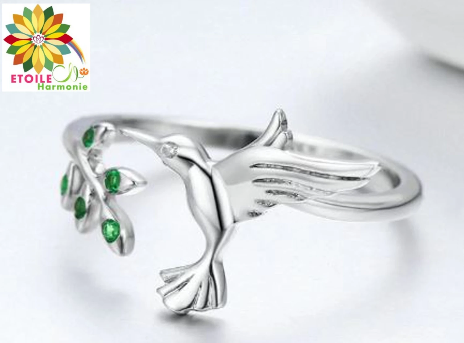 Bague Argent Sterling Oiseau Branche D'arbre Et Cristal 4 Bague Argent Sterling Oiseau Branche D'arbre Et Cristal – Image 4