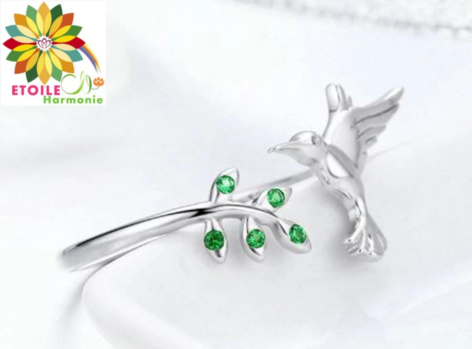 Bague Argent Sterling Oiseau Branche D'arbre Et Cristal 3 Bague Argent Sterling Oiseau Branche D'arbre Et Cristal – Image 3