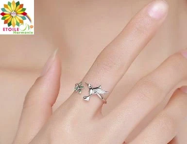 Bague Argent Sterling Oiseau Branche D'arbre Et Cristal 2 Bague Argent Sterling Oiseau Branche D'arbre Et Cristal – Image 2