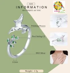 Bague Argent Sterling Oiseau Branche D'arbre Et Cristal 9 Bague Argent Sterling Oiseau Branche D'arbre Et Cristal -EtoileHarmonie Promos Boutique bague zen argent oiseau arbre de vie etoileharmonie 5