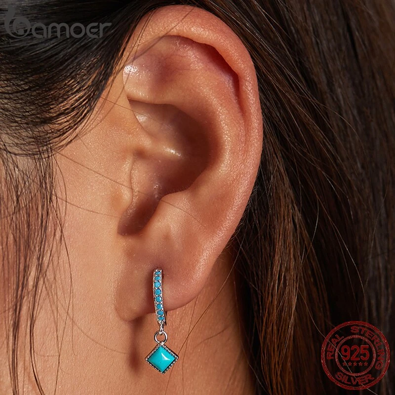 Boucles Oreilles Vintage Turquoise En Argent 925 2 Boucles Oreilles Vintage Turquoise En Argent 925 – Image 2