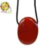 Collier Cordon Jaspe Rouge Pierre Pendentif Pierre Ovale Percée