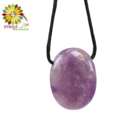 Collier Cordon Améthyste Pendentif Pierre Ovale Percée