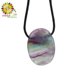 Collier Cordon Fluorite Pierre Pendentif Pierre Ovale Percée
