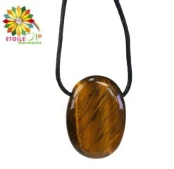 Collier Cordon Œil De Tigre Pierre Pendentif Pierre Ovale Percée
