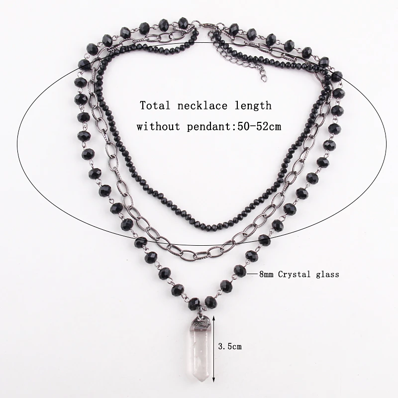 Collier Bohème 3 Couches Avec Pendentif Verre Cristal 3 Collier Bohème 3 Couches Avec Pendentif Verre Cristal – Image 3