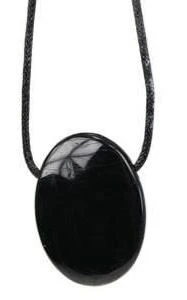 Collier Cordon Tourmaline Noir Pendentif Pierre Ovale Percée