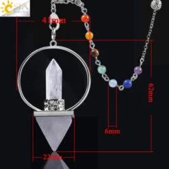 Pendule Cristal Pyramide Artisanal Avec Chaîne Des 7 Chakras