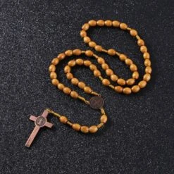 Chapelet Catholique En Bois Vintage -EtoileHarmonie Promos Boutique komi chapelet en bois antique tissage fait la main m daille de saint b nisse collier 2
