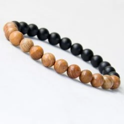 Bracelet Perles Onyx Et Bois -EtoileHarmonie Promos Boutique nouveaux hommes perles en bois naturel bracelets noir mat onyx m ditation pri re perle bracelet 2