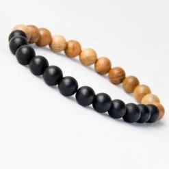 Bracelet Perles Onyx Et Bois -EtoileHarmonie Promos Boutique nouveaux hommes perles en bois naturel bracelets noir mat onyx m ditation pri re perle bracelet 3