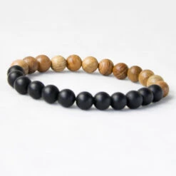 Bracelet Perles Onyx Et Bois -EtoileHarmonie Promos Boutique nouveaux hommes perles en bois naturel bracelets noir mat onyx m ditation pri re perle bracelet 4