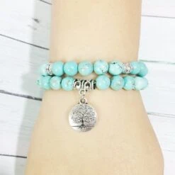 Bracelet Duo Arbre De Vie Turquoise -EtoileHarmonie Promos Boutique ruberthen arbre de vie bijoux yoga mala bracelet pierre de gu rison protection lastique perl bracelet 3