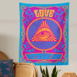 Tenture Mural Peace Love Look 1970s